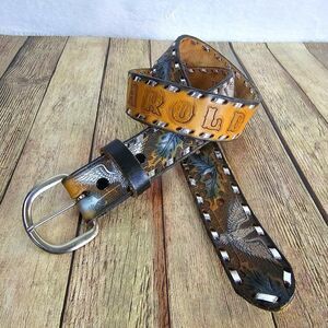 Hand Tooled Genuine Leather Custom Harold Western Belt Size 34/39